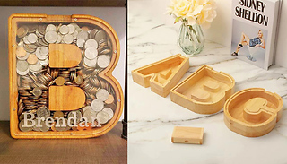 Wooden Letter See-Through Piggy Bank