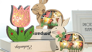 Bunny or Flower LED Light Wooden Ornament - 4 Designs
