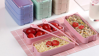 3-Layer Microwavable Lunch Box With Cutlery - 4 Colours