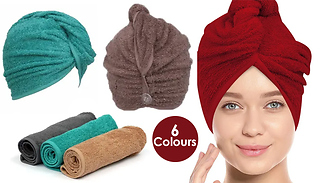 1 or 2-Pack of 100% Cotton Quick Drying Hair Towels - 6 Colours