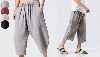 Casual Loose-Fit Linen Cropped Trousers - 4 Colours & 7 Sizes