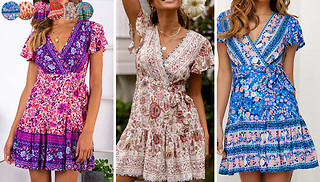 Women's A Line Floral Wrap Dress - 6 Colours & 4 Colours