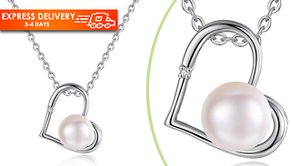 Natural Diamond & Freshwater Pearl Heart Pendant Necklace