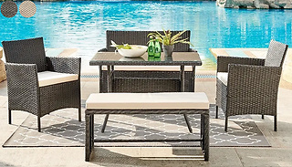 6-Seater Garden Rattan Dining Set with Bench & Cover - 2 Colours