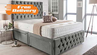 Grey Steel 2 or 4-Drawer Luxury Chesterfield Divan Bed With Mattress & ...