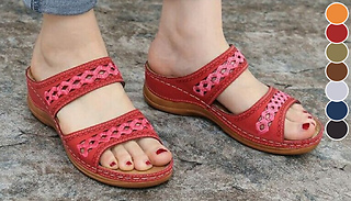 Slip-On Arch Support Double Strap Wedge Sandals - 7 Colours & 5 Sizes