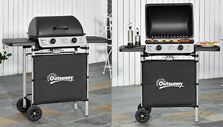 Outsunny 2-Burner Gas Barbecue Grill - With Side Shelves & Wheels!