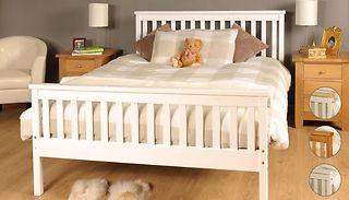 Wooden Bed Frame With or Without Mattress - 3 Sizes & 3 Colours 