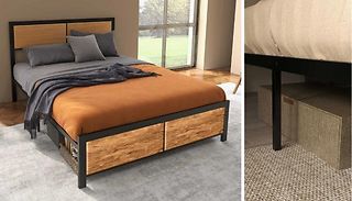 HOMCOM Industrial Style Wood and Steel Bed Frame - Double or King!
