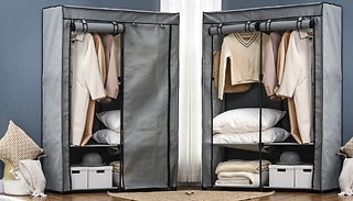 HOMCOM Large Grey Fabric Wardrobe - With 4 Shelves & 2 Hanging Rails!
