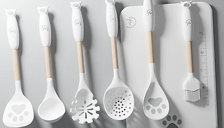 7-Piece Cute Kitty Silicone Utensil Set - 2 Colours