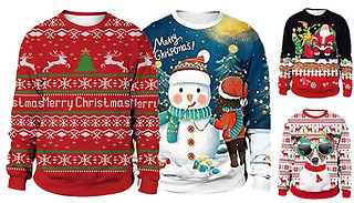 Festive Printed Christmas Jumper - 5 Designs & 7 Sizes 