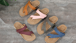 Faux Leather Cork Sole Summer Sandals - 5 Colours & 6 Sizes