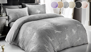 Unicorn & Stars Foil Plush Duvet Set - 6 Colours & 3 Sizes