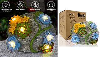 Succulent Rock Garden Ornament with Solar LED Lights