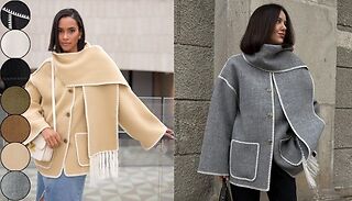 Oversized Trim Jacket With Matching Removable Scarf - 7 Colours, 4 Siz ...