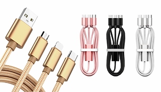 3-in-1 USB Fast Charging Braided Cable - 4 Colours!