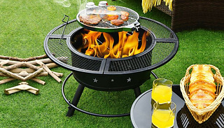 Garden Fire Pit with Removable BBQ and Log Gate
