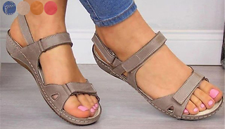 Faux Leather Open Toe Velcro Sandals - 7 Sizes & 4 Colours