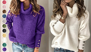 Button Sleeve Pullover Jumper - 11 Colours & 5 Sizes