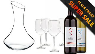 Decanter & Glasses Gift Set With 1 Bottle of Red or White Wine