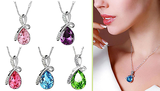 Crystal Water Droplet Pendant Necklace - 6 Colours