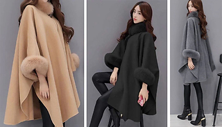 Women's Faux Fur Bat Sleeve Shawl - 3 Colours & 6 Sizes
