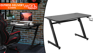 Steel Frame Z-Shaped Gaming Desk with Cup Holder & Headphone Hook