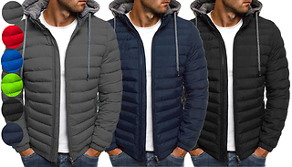 Men's Solid Colour Hooded Puffer Jacket - 6 Colours & 5 Sizes
