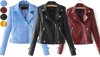 Faux Leather Casual Zipper Jacket - 5 Colours & 4 Colours