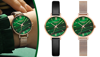 Malachite Green Dial Faux Leather Watch - 2 Options