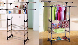 Dual Bar Stainless Steel Clothing & Shoe Rack