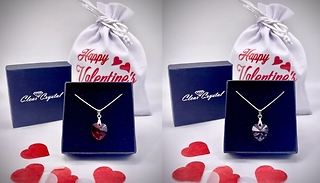 Clear Crystal Valentine`s Heart Necklace with FREE Pouch & Box - 2 Col ...