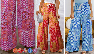 Womens Floral Ethnic Style Loose Trousers - 5 Colours & 5 Sizes