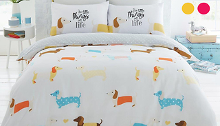 Double or King Sausage Dog Printed Duvet Set - 2 Colours
