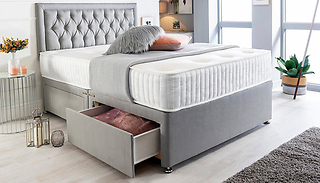 Grey Suede Divan Bed With Memory Foam Mattress - 4 Drawer Options & 6 ...