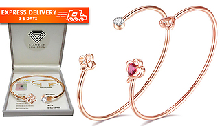 Genuine Diamond & Swarovski Rose Gold Bangle - 3 Options