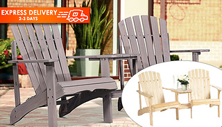 Outsunny Double Wooden Deck Chairs with Table - 2 Colours