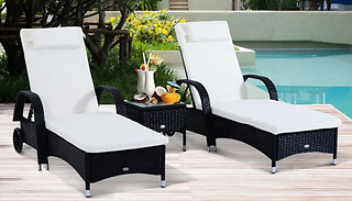 3-Piece Waterproof Rattan Reclining Sun Lounger & Table Set