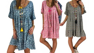 Floral Scoop Neck Smock Summer Dress - 3 Colours & 3 Sizes