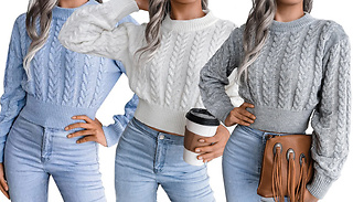 Women's Cropped Cable Knit Sweater - 3 Colours & Sizes