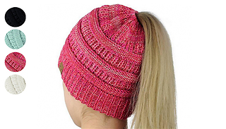 Knitted Ponytail Beanie Hat - 4 Colours