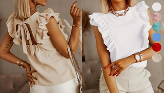 Ruffled Short Sleeve Backless Shirt - 6 Colours & 4 Sizes