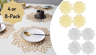 4 or 8-Pack Metallic Flower-Shaped Placemats - 2 Colours