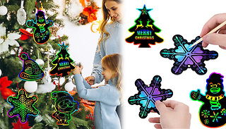 48-Piece Rainbow Scratch Off Hanging Christmas Ornaments Set