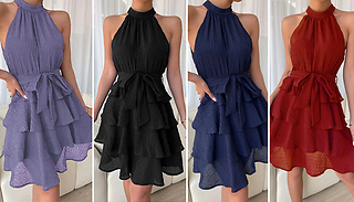 Women's Halter Lotus Edge Sleeveless Dress - 4 Colours & 4 Sizes