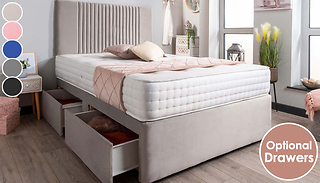 Velvet Divan Bed with Mattress & Optional Drawers - 5 Colours