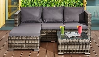 L-Shaped Rattan Sofa & Table Set