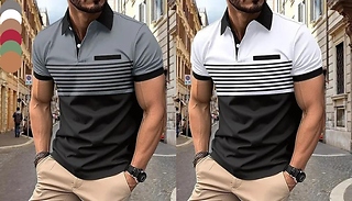 Men's Casual Stripe Polo Shirt - 6 Colours & 6 Sizes