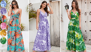 Floral Print Deep V-Neck Maxi Dress - 6 Colours & 5 Sizes